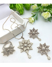 Adorable Floral Design Silver Locket Set with Earrings & Ring